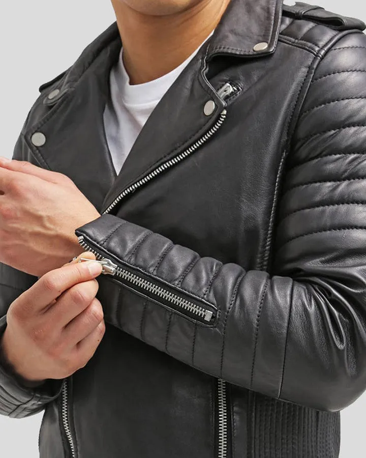 Cain Black Slim Fit Biker Leather Jacket