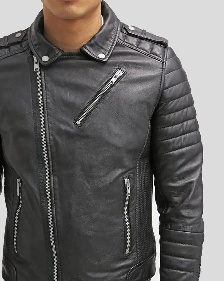 Cain Black Slim Fit Biker Leather Jacket