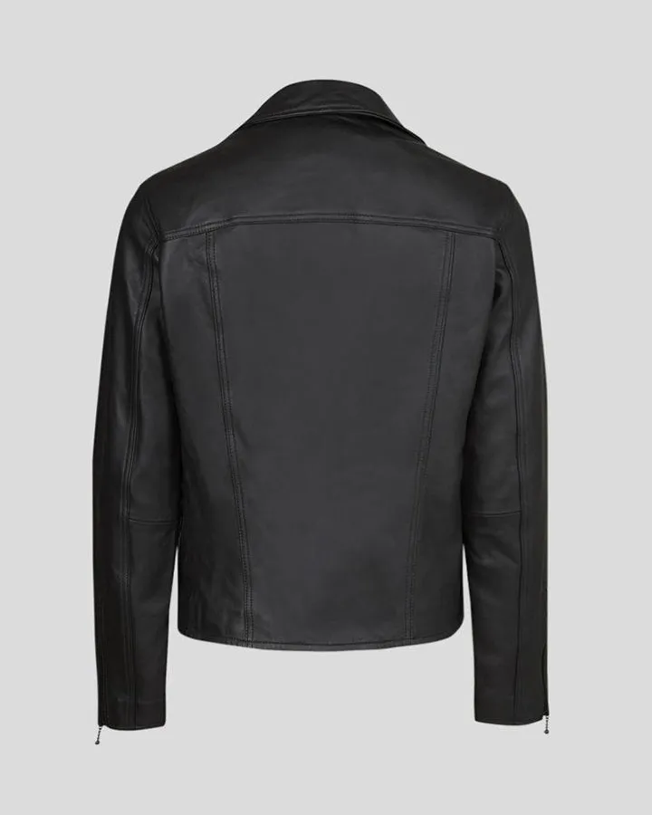 Caleb Black Biker Leather Jacket