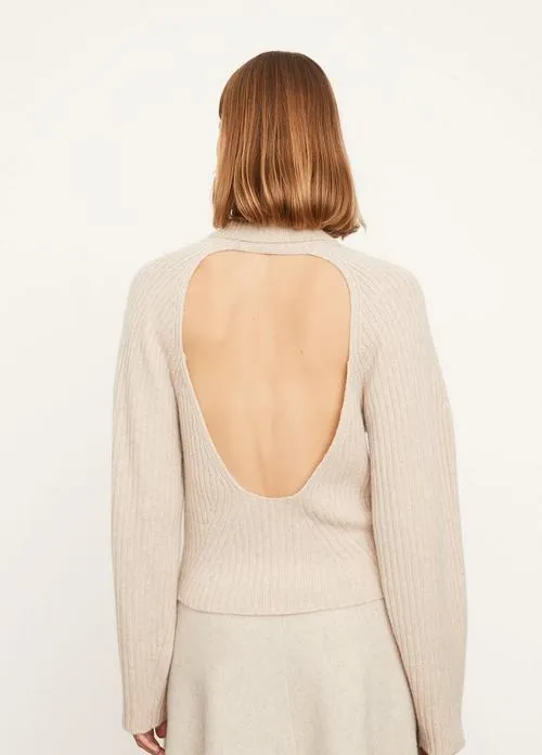 Cashmere Open Back Turtleneck in Heather Pampas