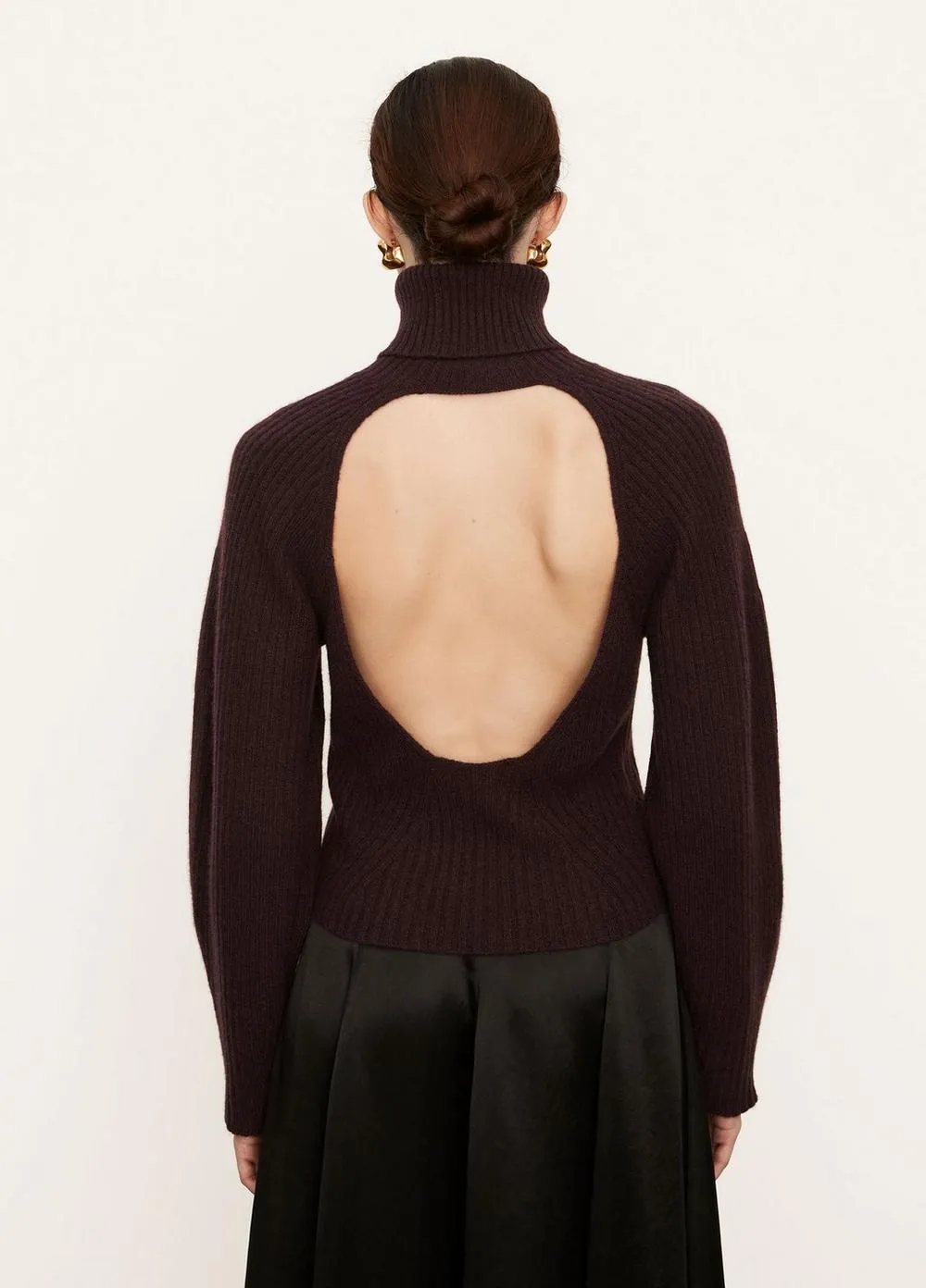 Cashmere Open Back Turtleneck in Plum Wine