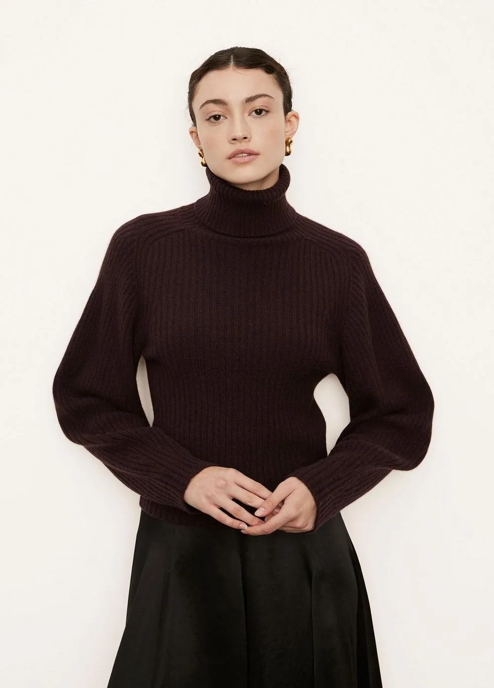 Cashmere Open Back Turtleneck in Plum Wine