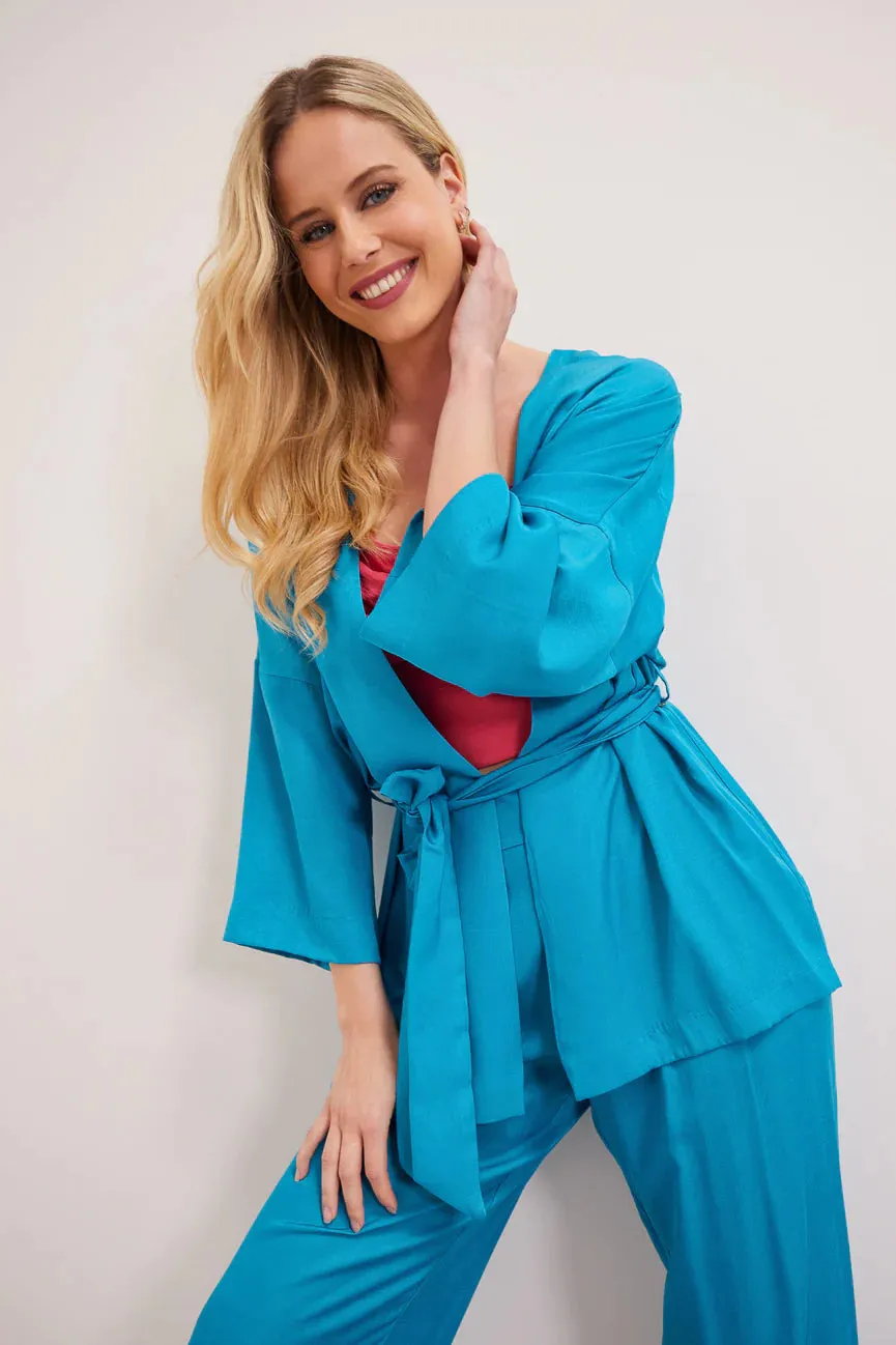 CLARISE KIMONO STYLE JACKET (TURQUOISE)