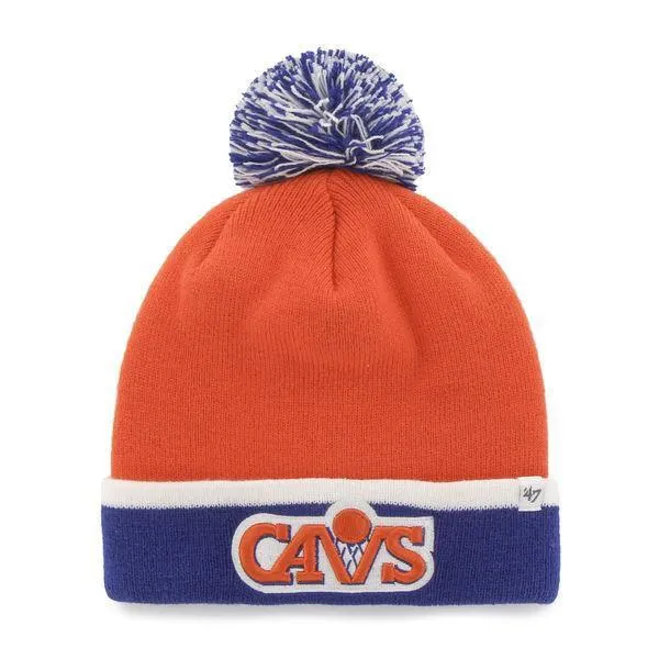 Cleveland Cavaliers 47 Brand Orange Blue Baraka Retro 1987 Poof Beanie Hat Cap