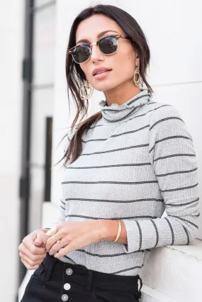 Clover Striped Turtle Neck Top in Grey - FINAL SALE