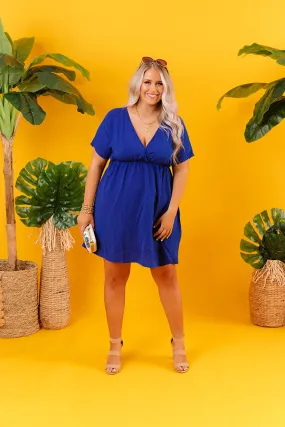 Coasting In Cali Babydoll Dress In Royal Blue Curves