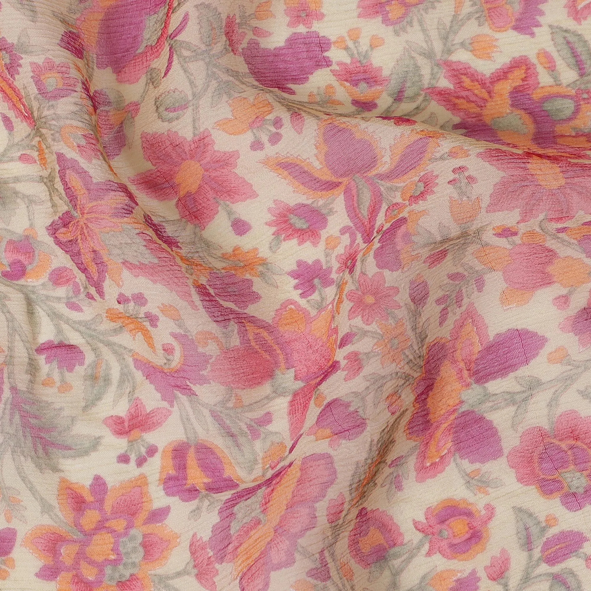 Coral Whisper Silk Chiffon Fabric - Delicate Floral Print, 110cm Wide - Purchase Online for Softly Tailored Elegance-D18178