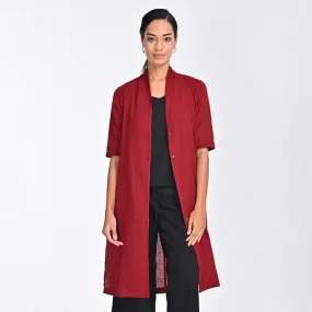 Cotton Shirt For Women | Draped Collar | Three-Quarter Sleeves | Red