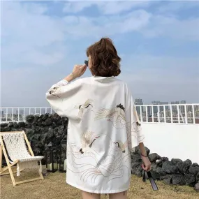 Crane Printed Haori