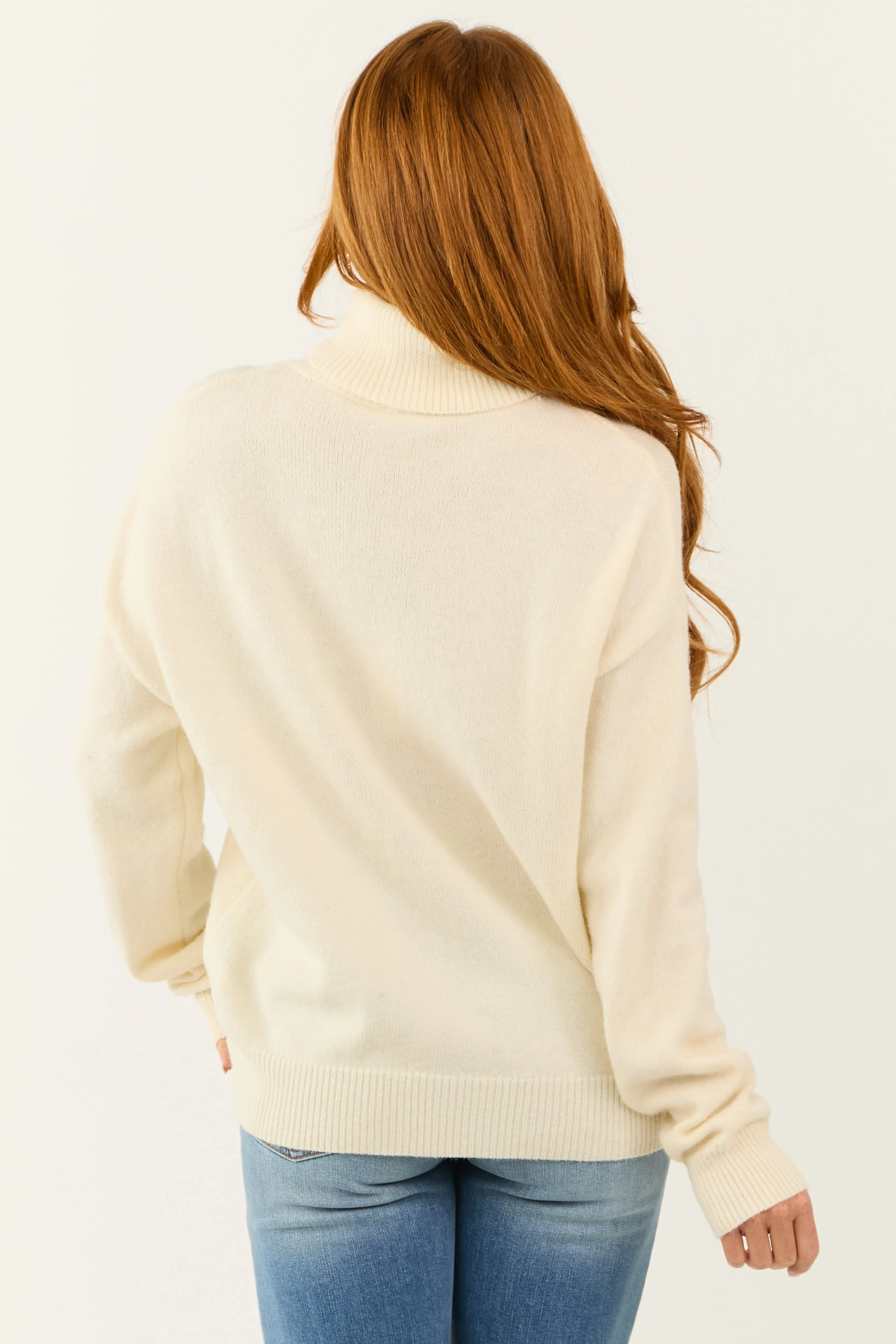 Cream 'Apres Ski' Yarn Graphic Turtleneck Sweater