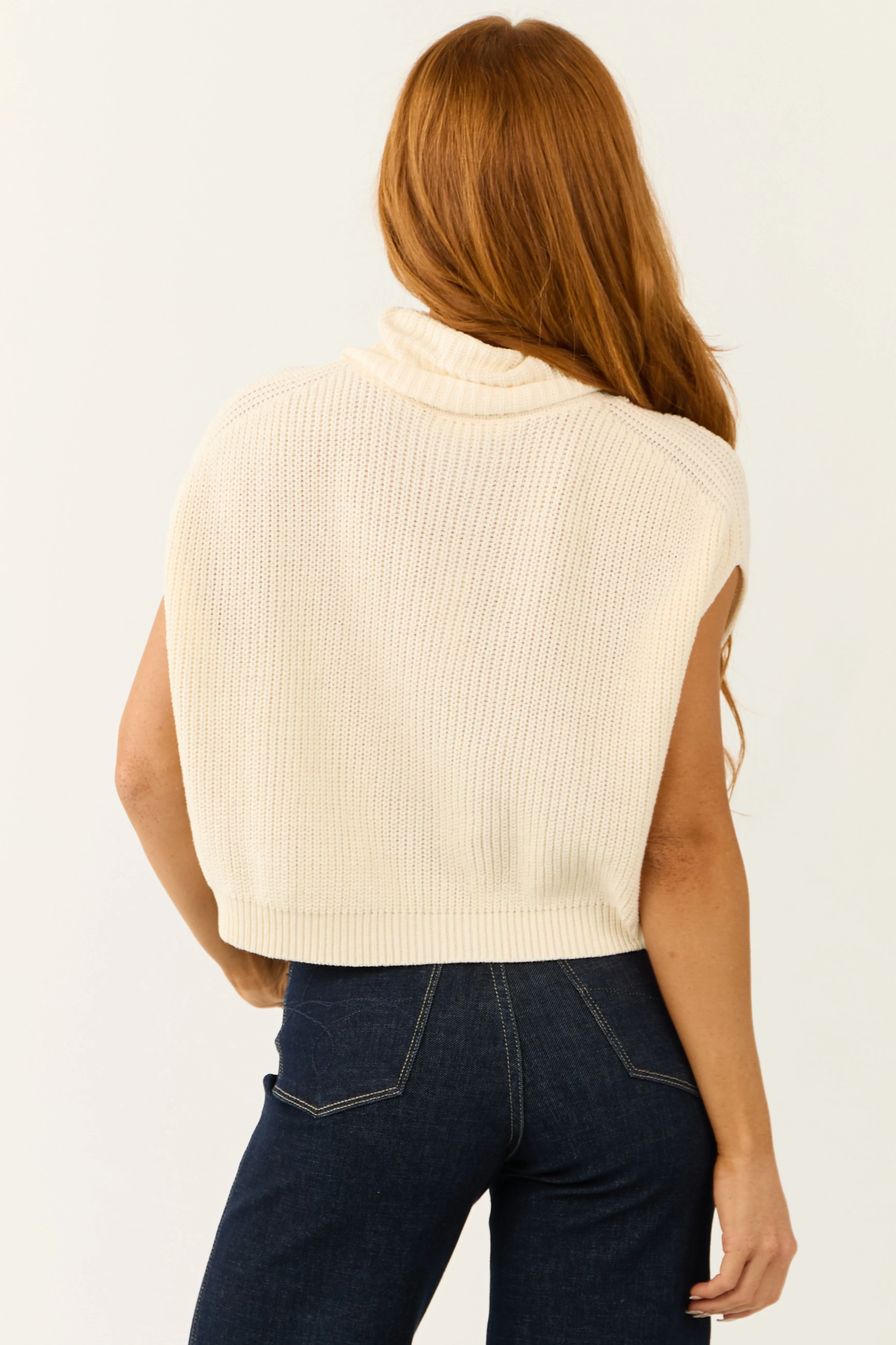 Cream Turtleneck Cap Sleeve Sweater Top