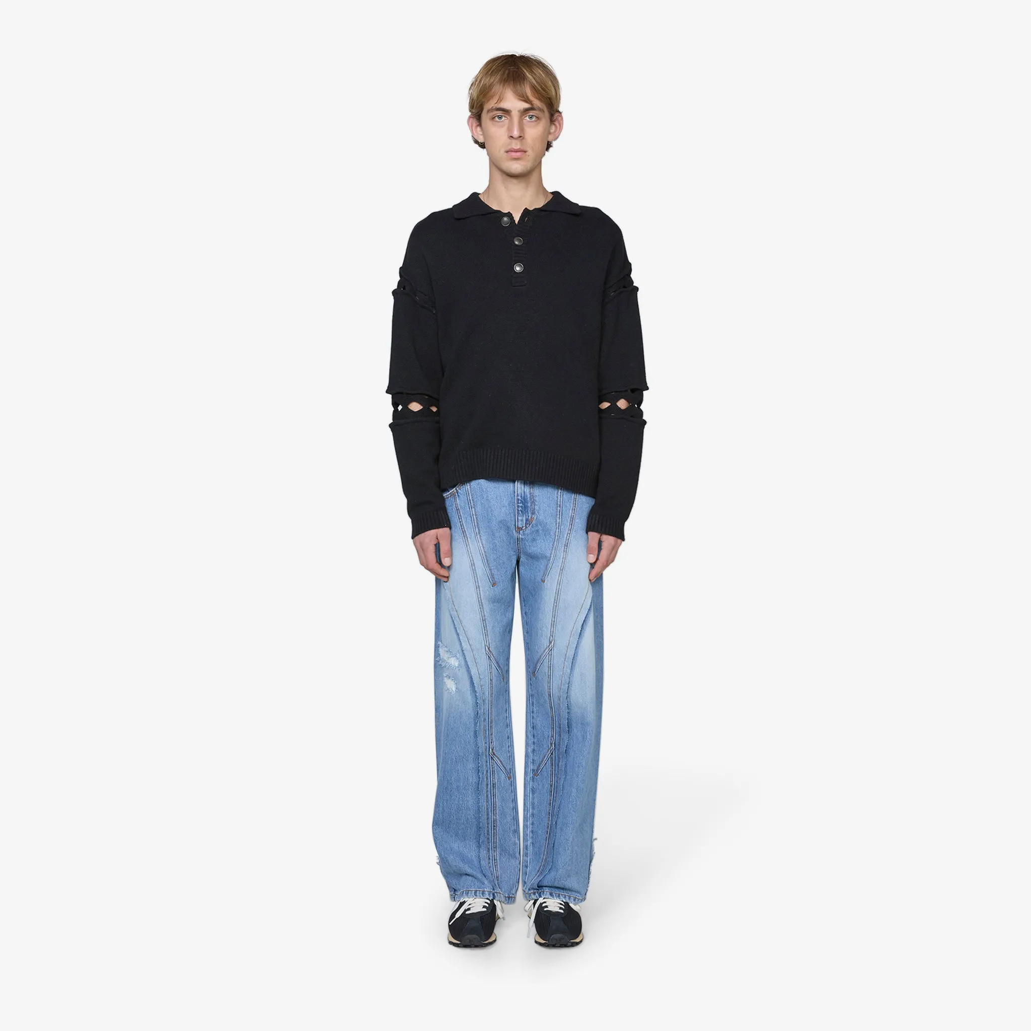 Cut Out Polo Sweater Black