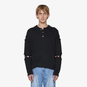 Cut Out Polo Sweater Black