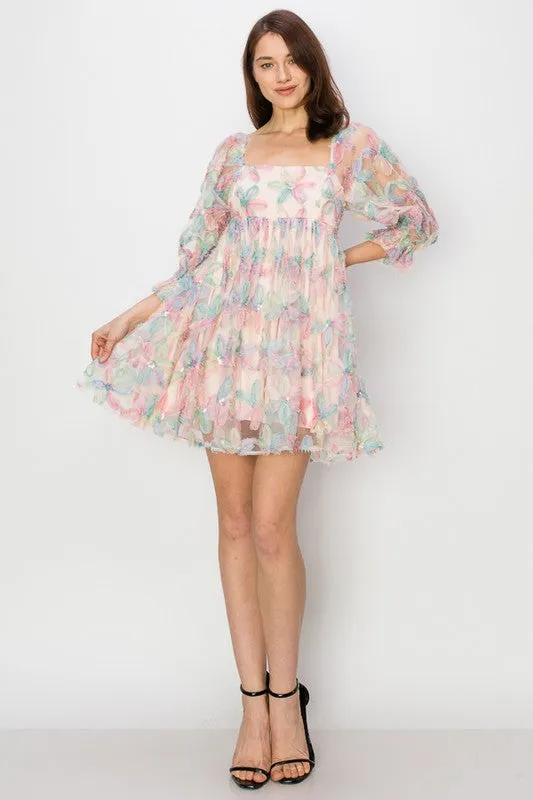 Daisy Puff Sleeve Square Neckline Babydoll Dress