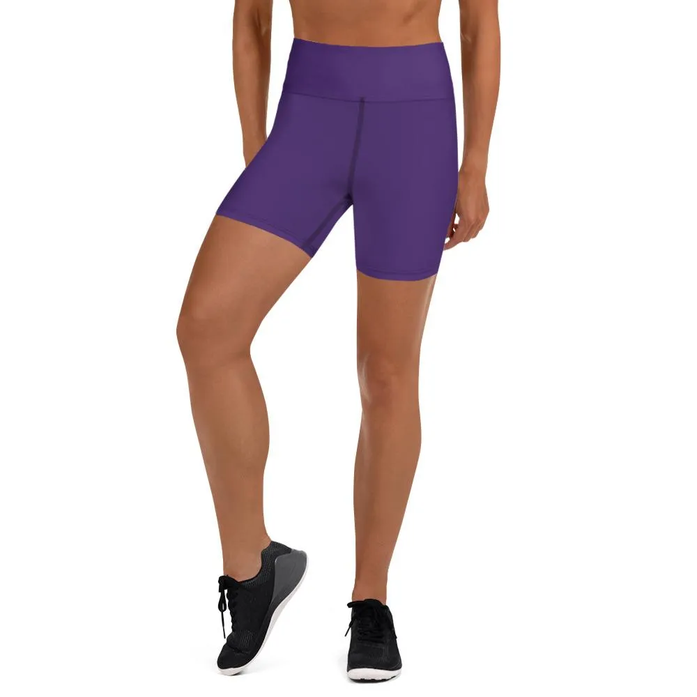 Dark Purple Yoga Tights, Solid Color Premium Fitness Gym Shorts, Short Pants - Made in USA/EU