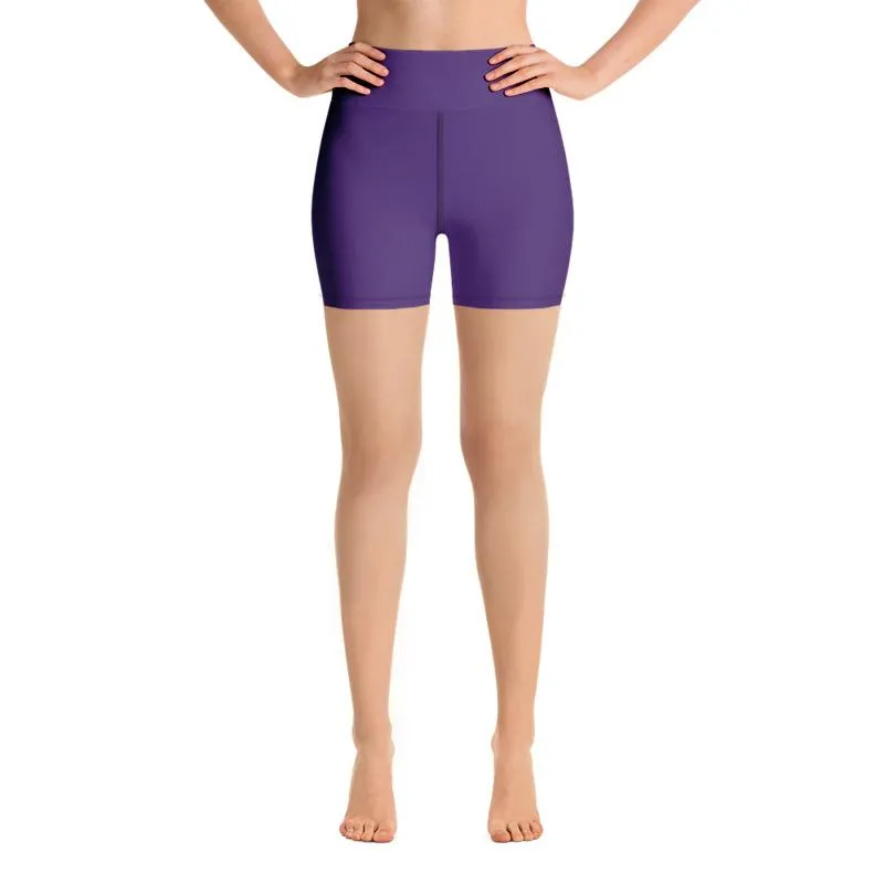 Dark Purple Yoga Tights, Solid Color Premium Fitness Gym Shorts, Short Pants - Made in USA/EU