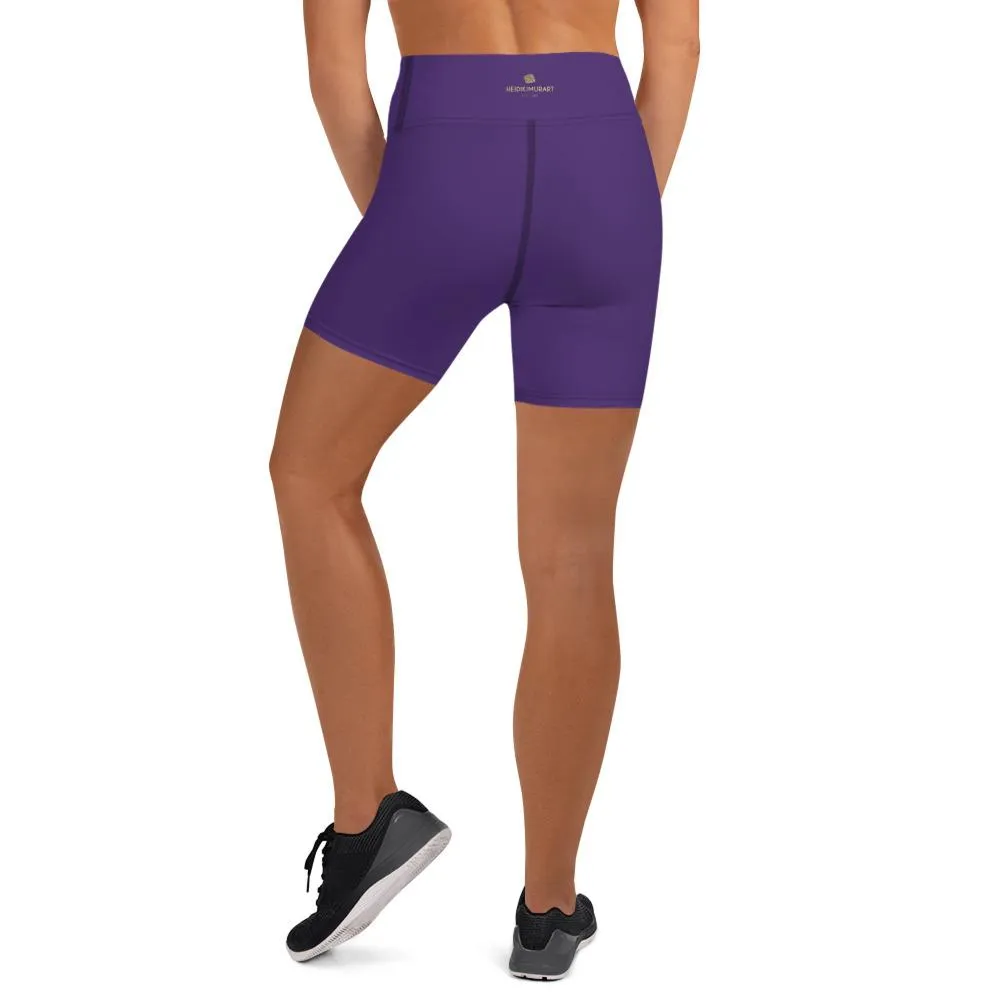 Dark Purple Yoga Tights, Solid Color Premium Fitness Gym Shorts, Short Pants - Made in USA/EU