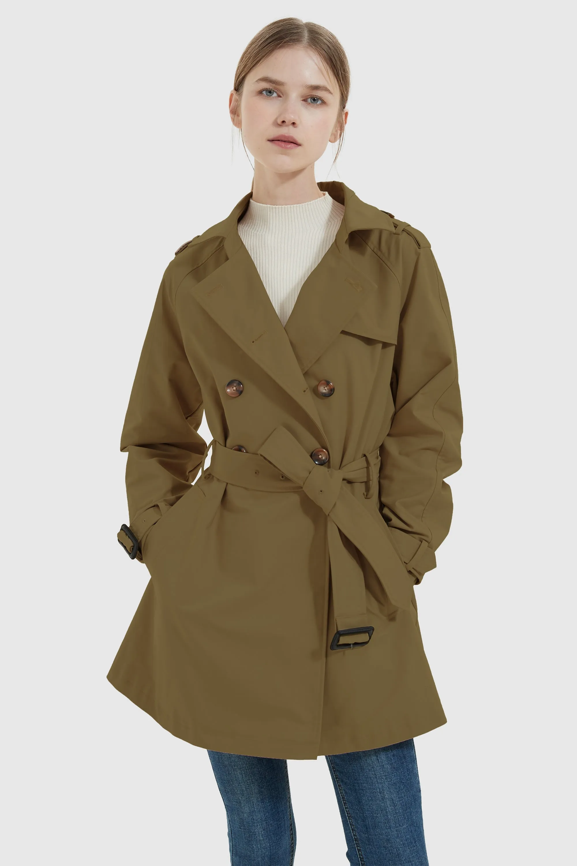 Double-Breasted Short Belted Trench