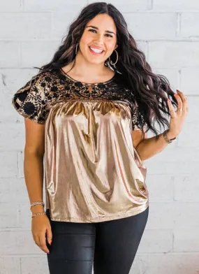 Embroidered Metallic Top, Gold