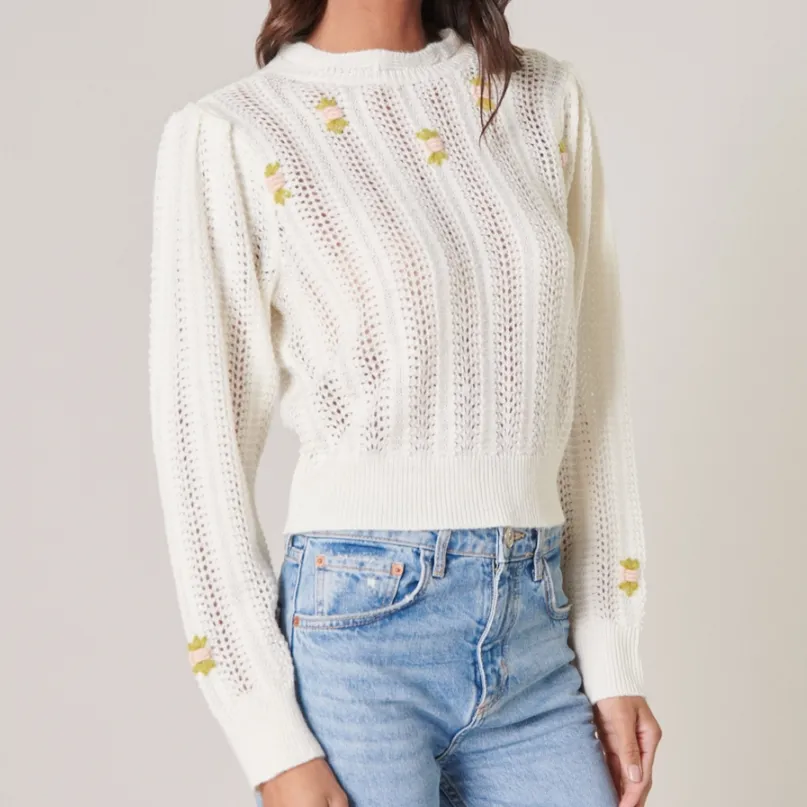 Emiliana Floral Embroidered Pointelle Sweater