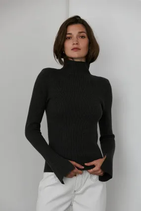 Erika Power shoulder Mock Neck Sweater Top