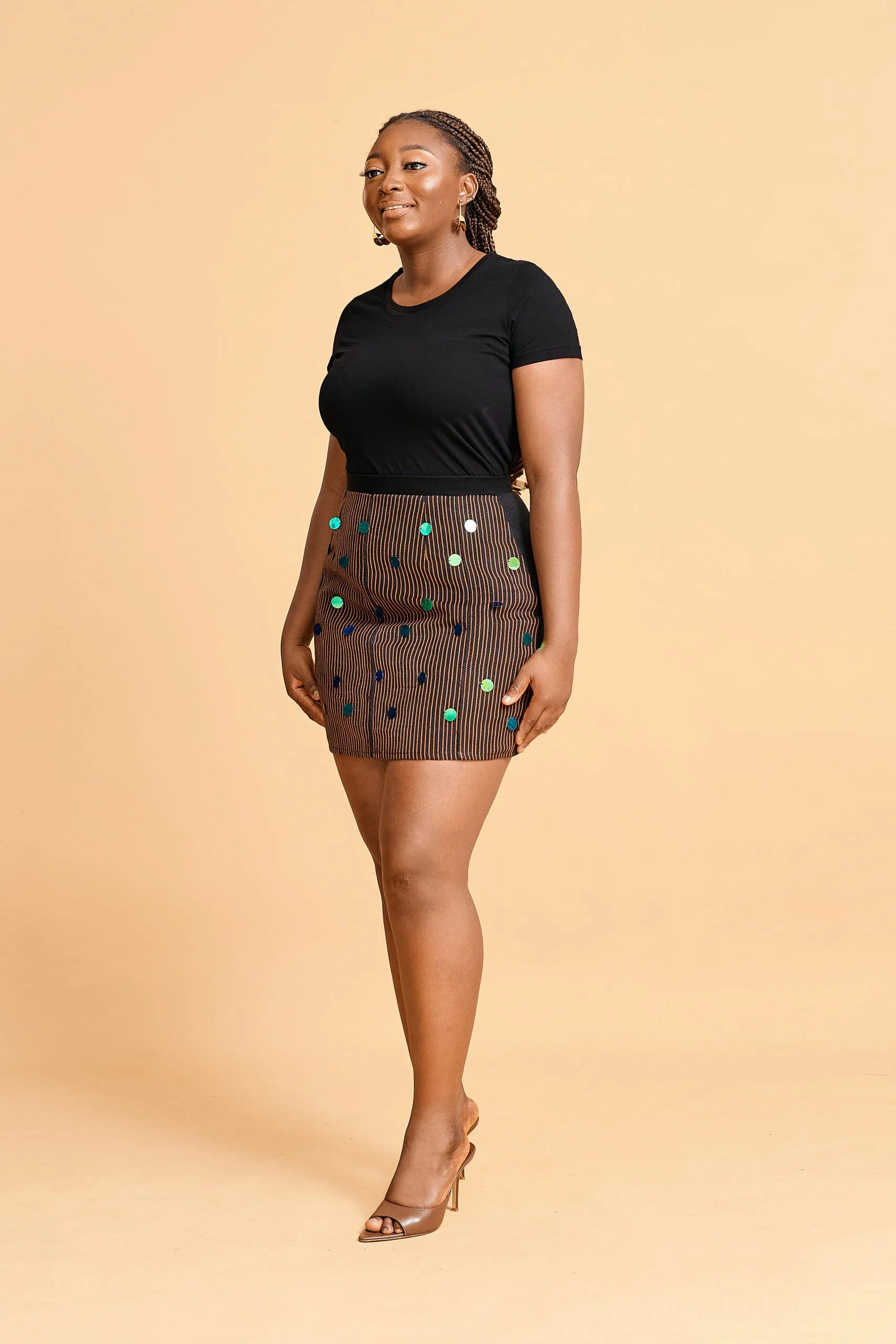 Erilyn Ade Aso-Oke mini skirt with back zip fastening