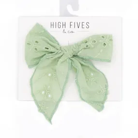 Eyelet Lace Bow Clip with Long Tails - FINAL SALE