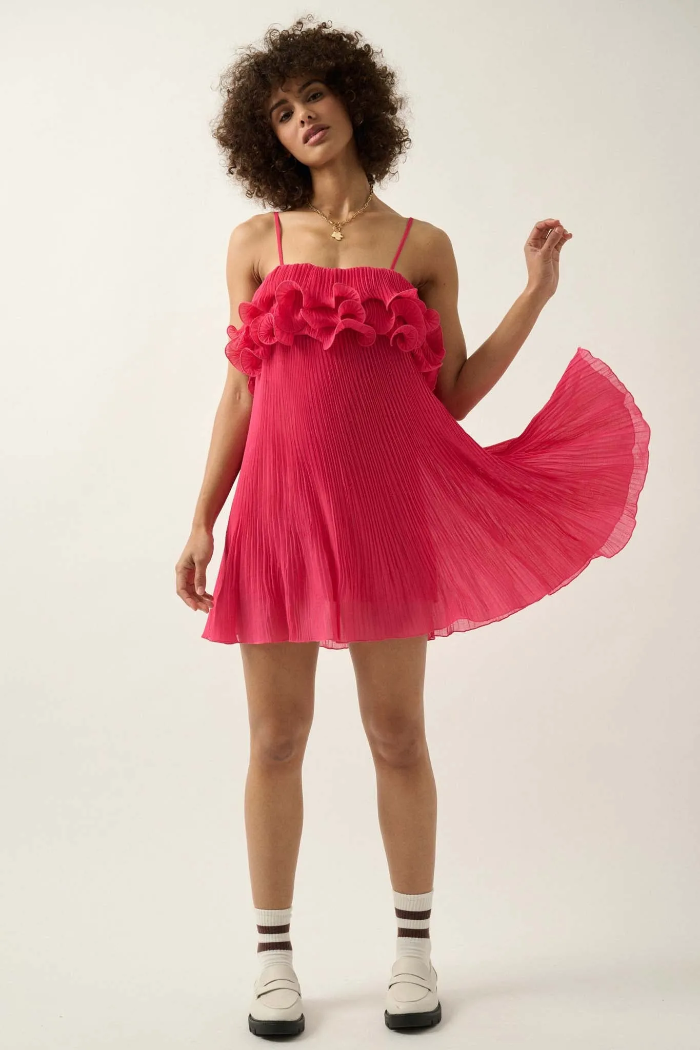 Fan Favorite Ruffled Accordion Pleated Mini Dress