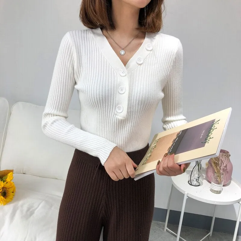 Fashion Button Turtleneck Sweater Spring Autumn Solid Knitted Pullover Women Slim Soft Jumper Sweater Pink Kawaii Sweaters Girl