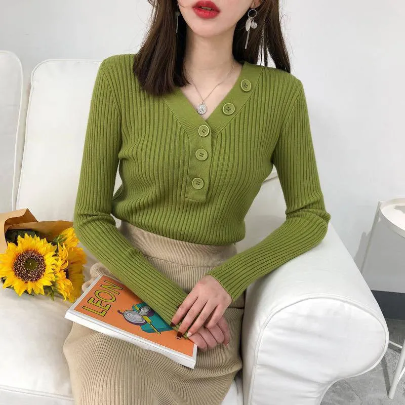 Fashion Button Turtleneck Sweater Spring Autumn Solid Knitted Pullover Women Slim Soft Jumper Sweater Pink Kawaii Sweaters Girl