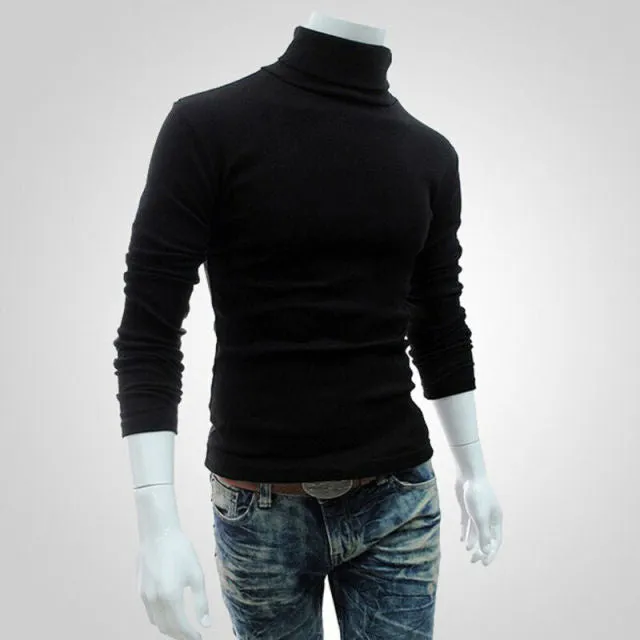 Fashion Casual Men's Autumn Winter Warm Cotton Blend High Neck Pullover Jumper Solid Sweater Tops Turtleneck