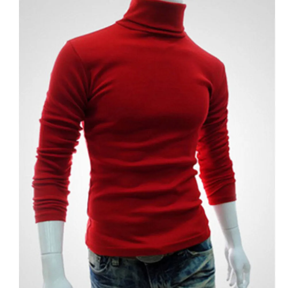 Fashion Casual Men's Autumn Winter Warm Cotton Blend High Neck Pullover Jumper Solid Sweater Tops Turtleneck