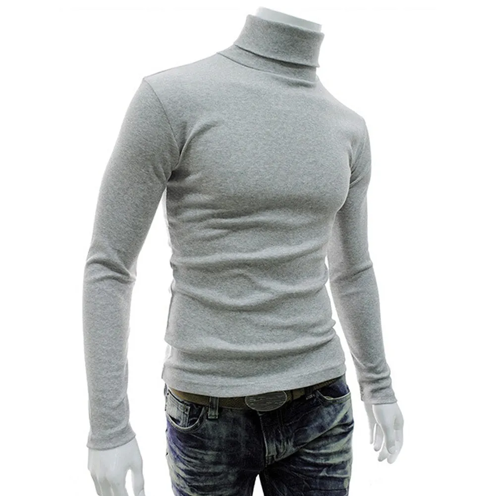 Fashion Casual Men's Autumn Winter Warm Cotton Blend High Neck Pullover Jumper Solid Sweater Tops Turtleneck