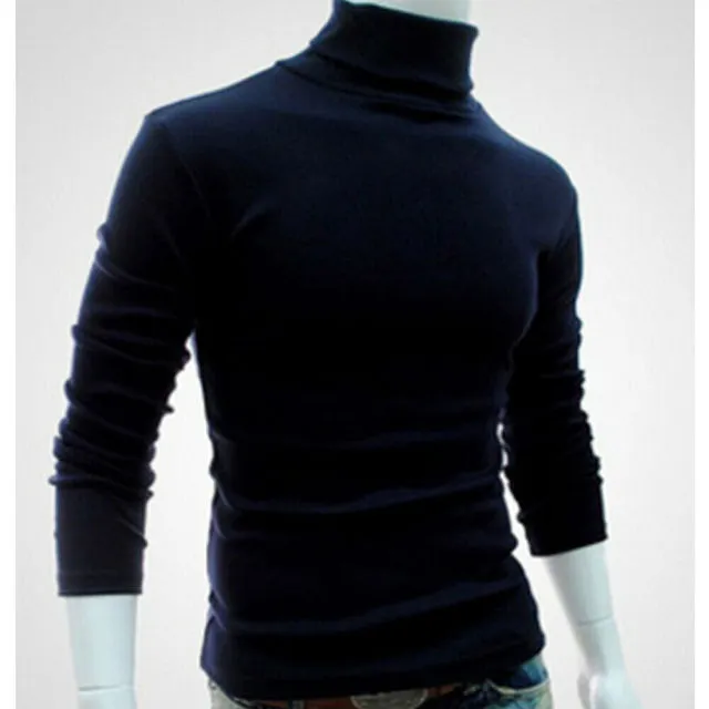 Fashion Casual Men's Autumn Winter Warm Cotton Blend High Neck Pullover Jumper Solid Sweater Tops Turtleneck