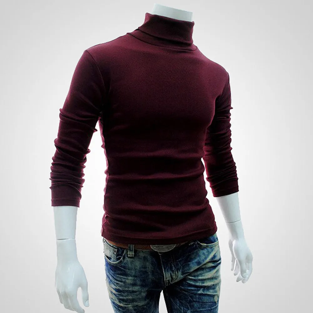 Fashion Casual Men's Autumn Winter Warm Cotton Blend High Neck Pullover Jumper Solid Sweater Tops Turtleneck