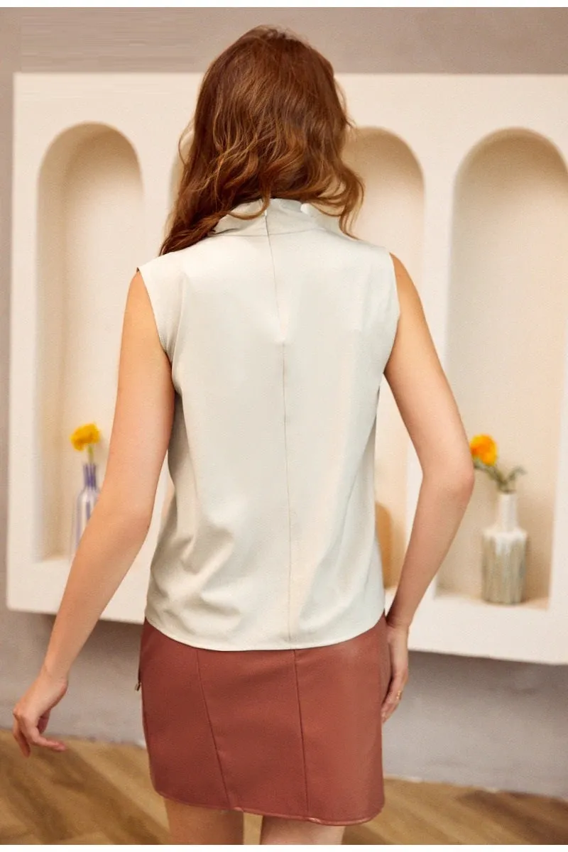 Fashion Turtleneck Short Casual Office Solid Summer Tank Sleeveless