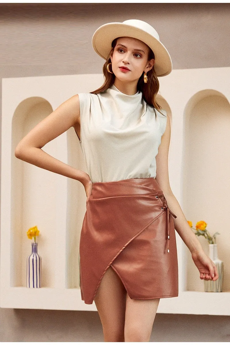 Fashion Turtleneck Short Casual Office Solid Summer Tank Sleeveless