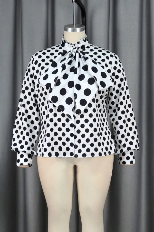 Fashionkova - White Casual Dot Print Turtleneck Tops