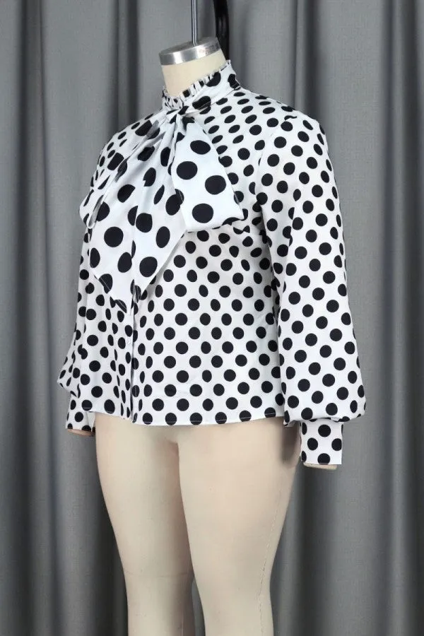 Fashionkova - White Casual Dot Print Turtleneck Tops