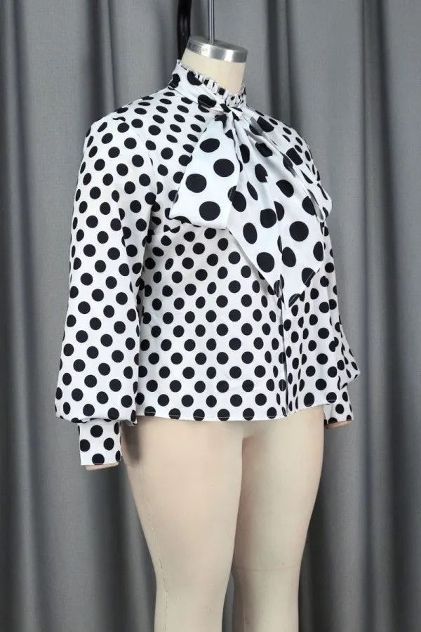 Fashionkova - White Casual Dot Print Turtleneck Tops