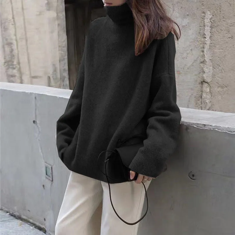 Fashionkova  Women Turtle Neck Cashmere Sweater 2022 Winter Korean Style Loose Warm Knitted Pullover Lady Casual Long Sleeve Oversize Jumpers