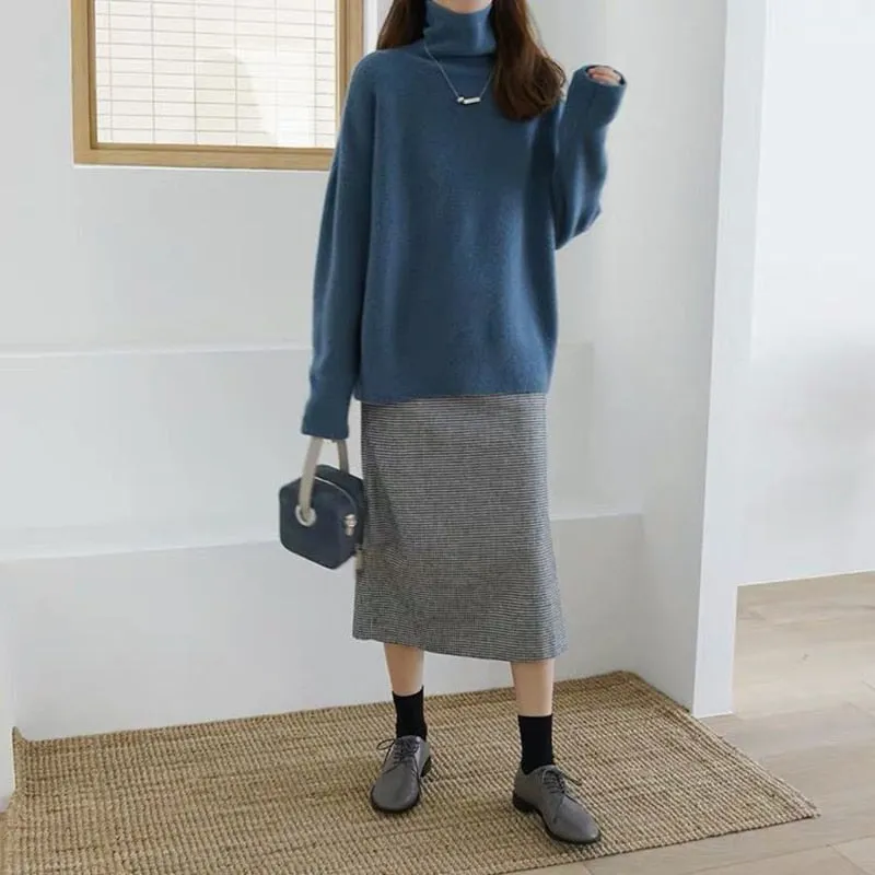 Fashionkova  Women Turtle Neck Cashmere Sweater 2022 Winter Korean Style Loose Warm Knitted Pullover Lady Casual Long Sleeve Oversize Jumpers