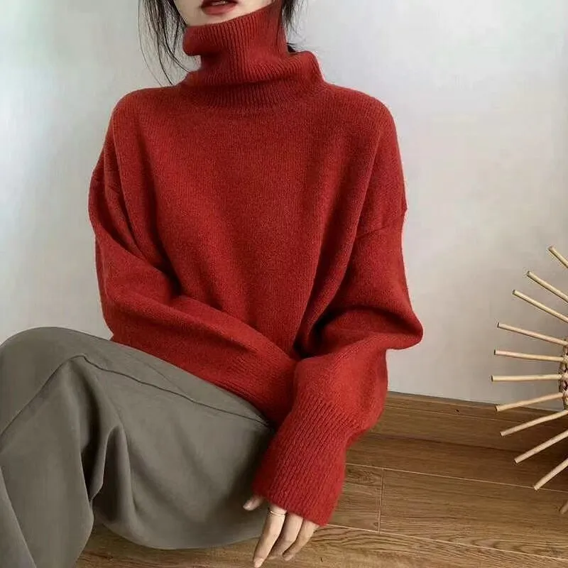 Fashionkova  Women Turtle Neck Cashmere Sweater 2022 Winter Korean Style Loose Warm Knitted Pullover Lady Casual Long Sleeve Oversize Jumpers