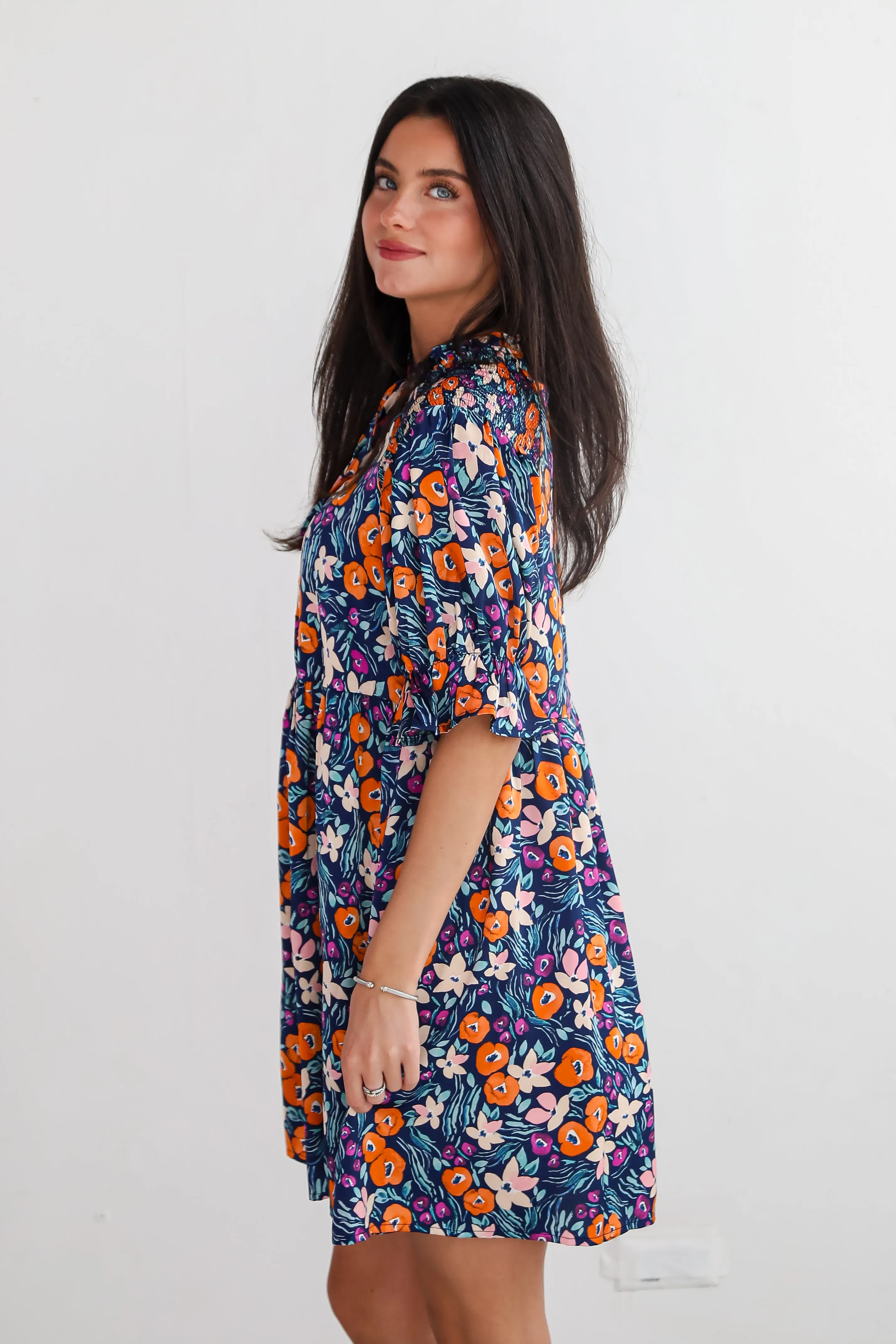 FINAL SALE - Adored Mood Navy Floral Babydoll Mini Dress