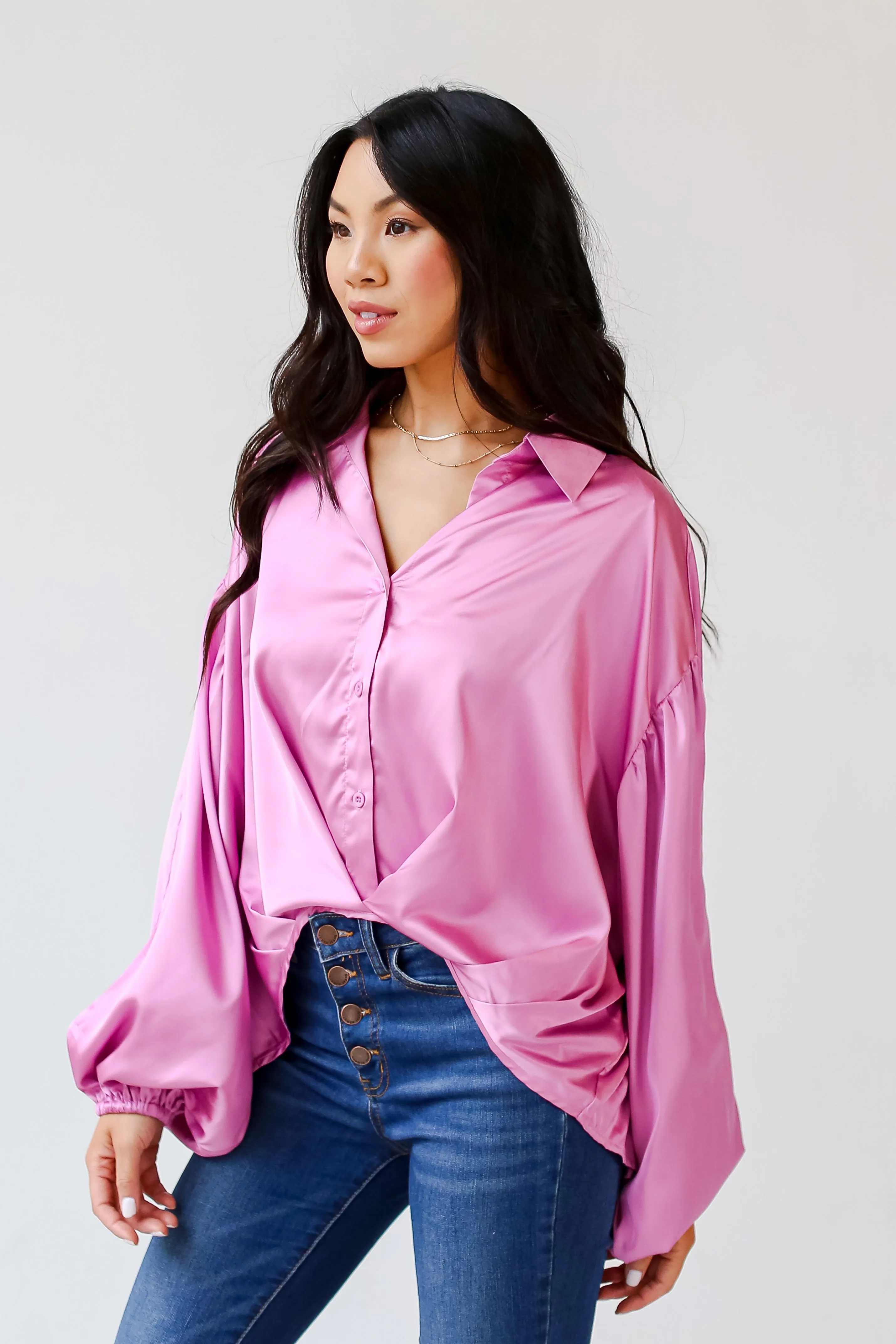 FINAL SALE - Celebrate Style Pink Satin Blouse