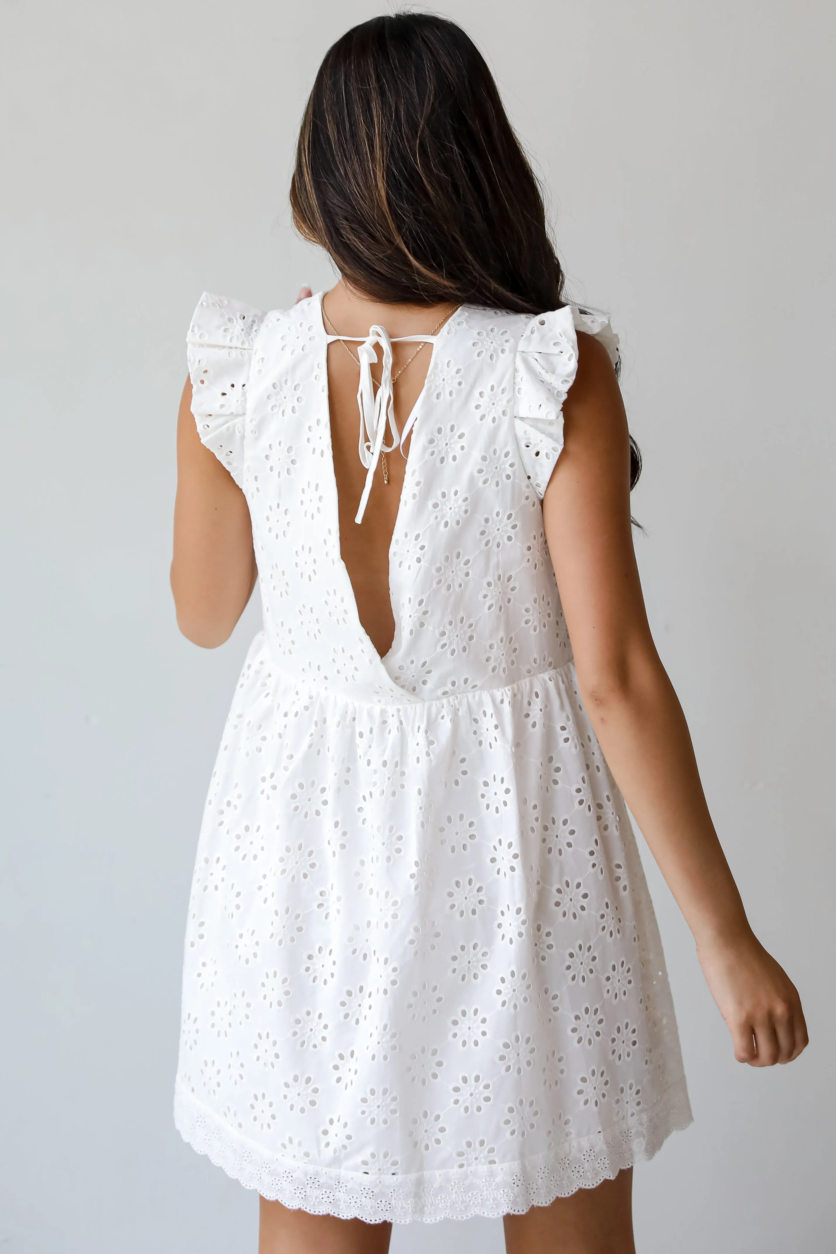 FINAL SALE - Deeply Delightful White Eyelet Babydoll Mini Dress