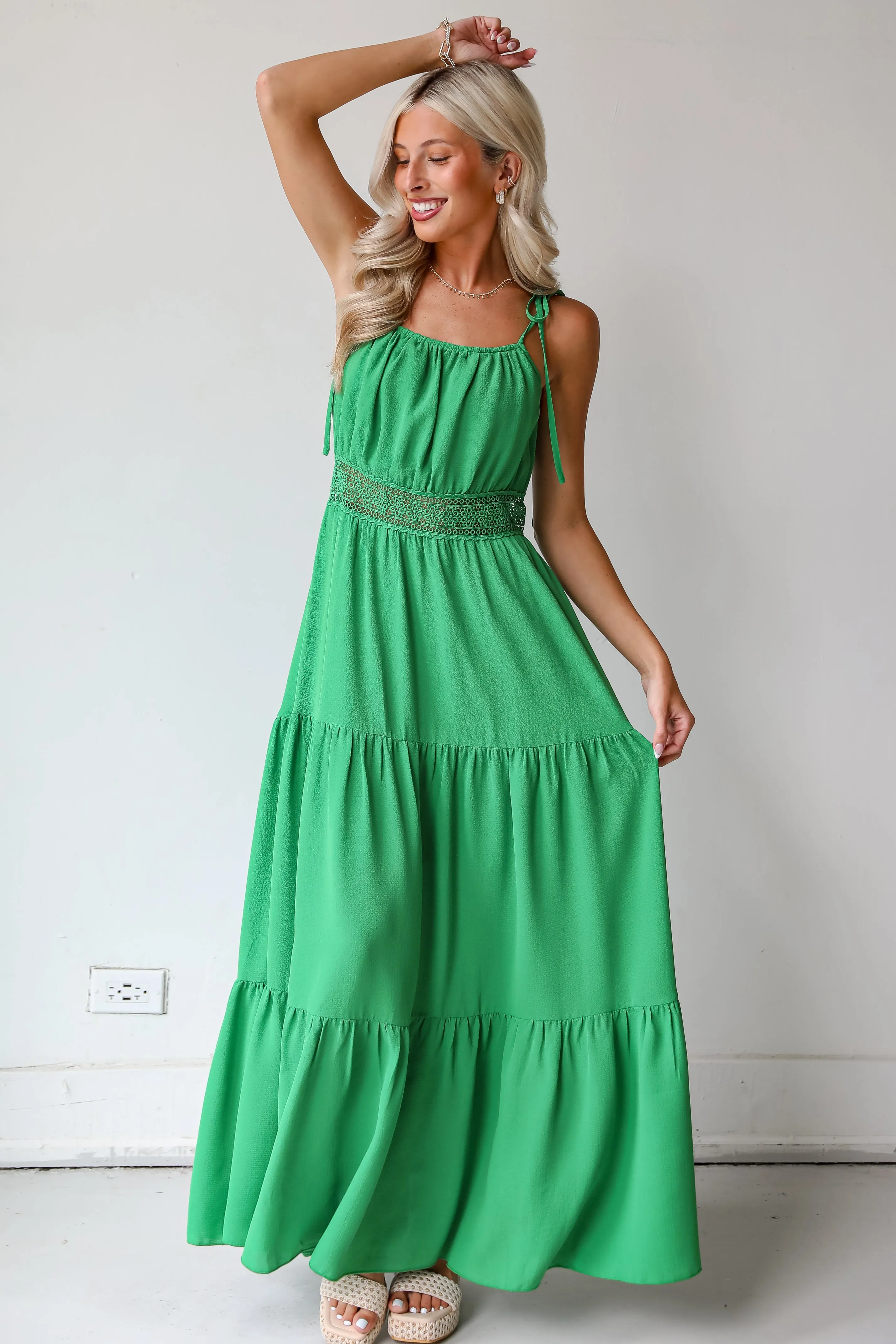 FINAL SALE - Elevated Effect Green Tiered Maxi Dress