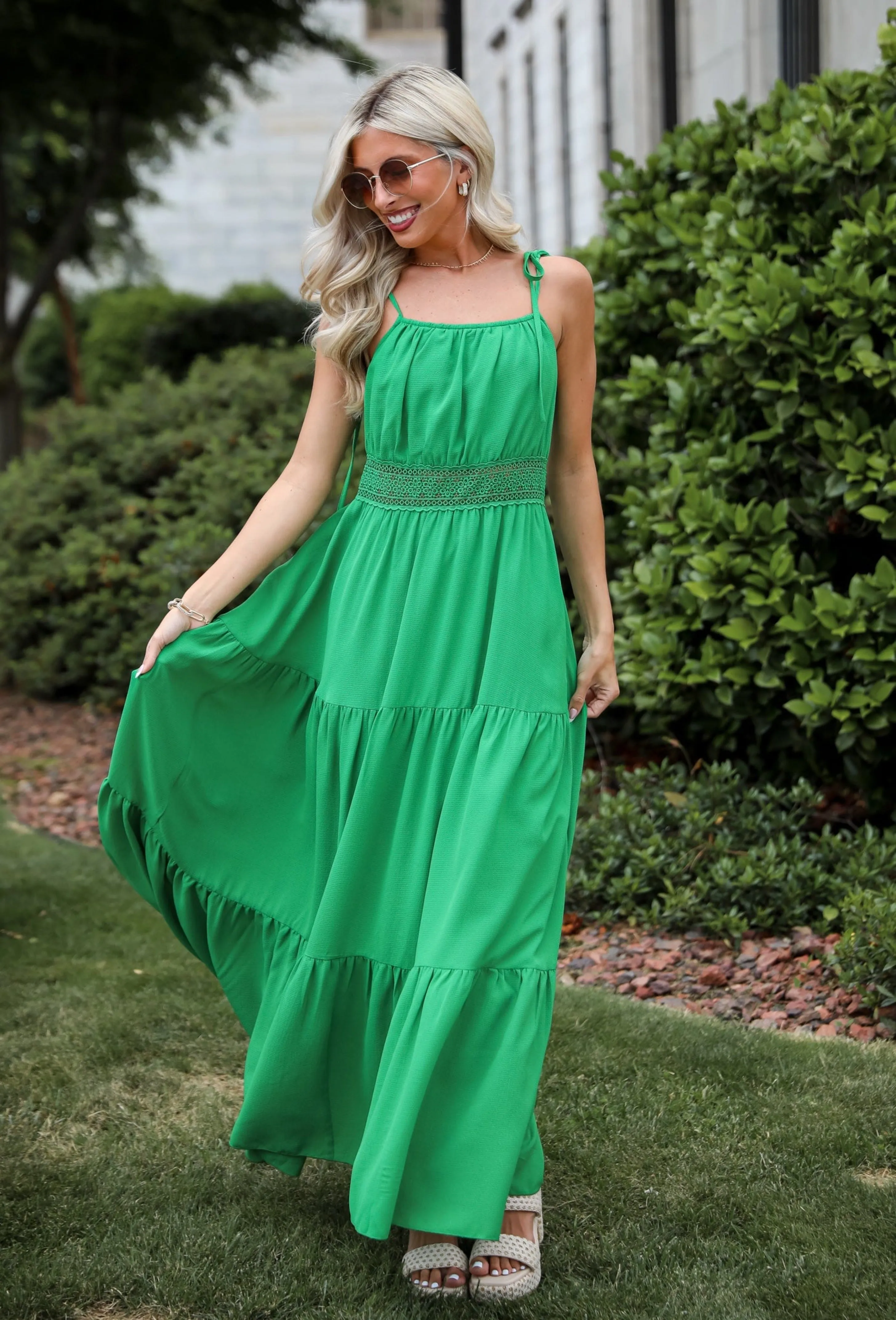 FINAL SALE - Elevated Effect Green Tiered Maxi Dress