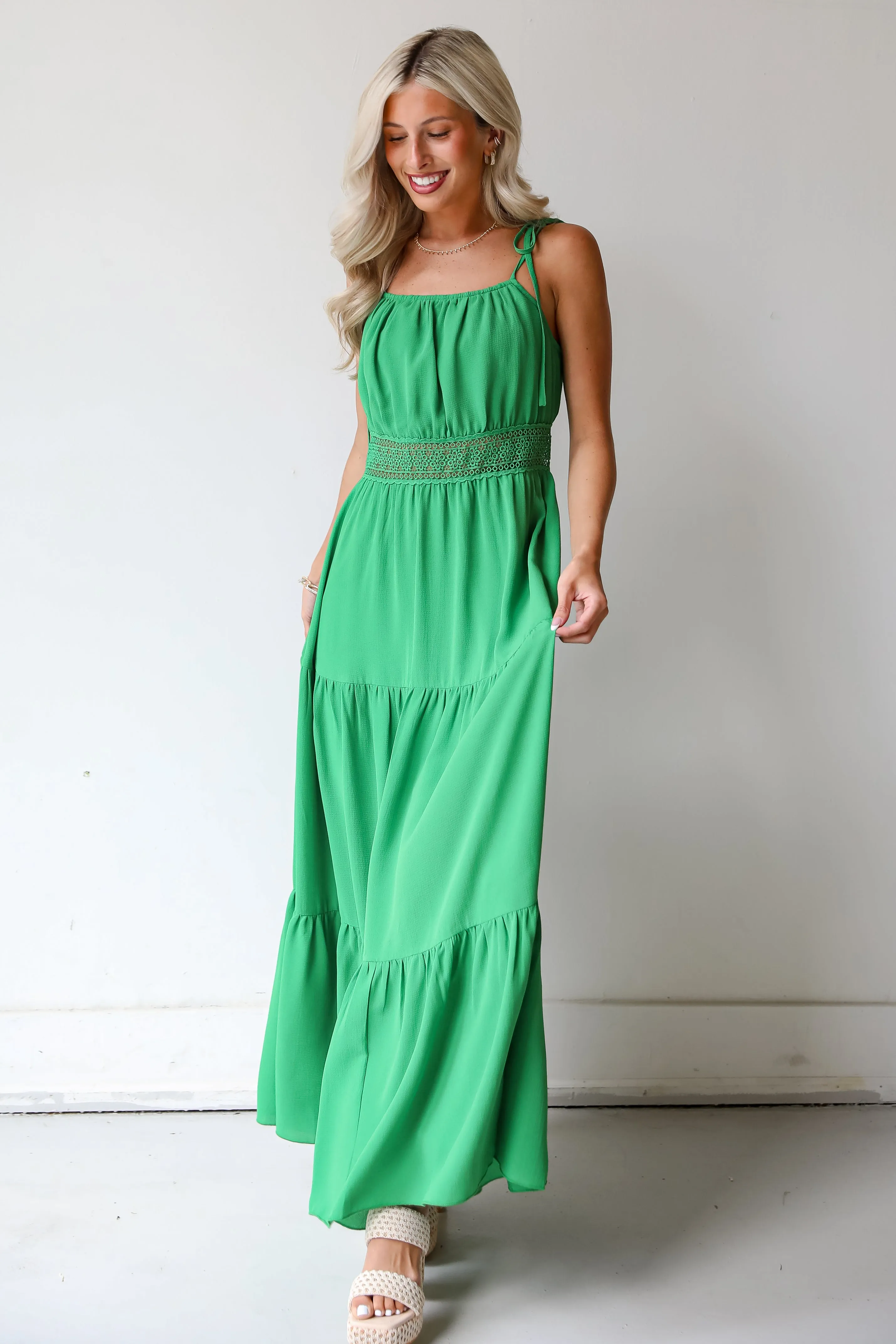 FINAL SALE - Elevated Effect Green Tiered Maxi Dress