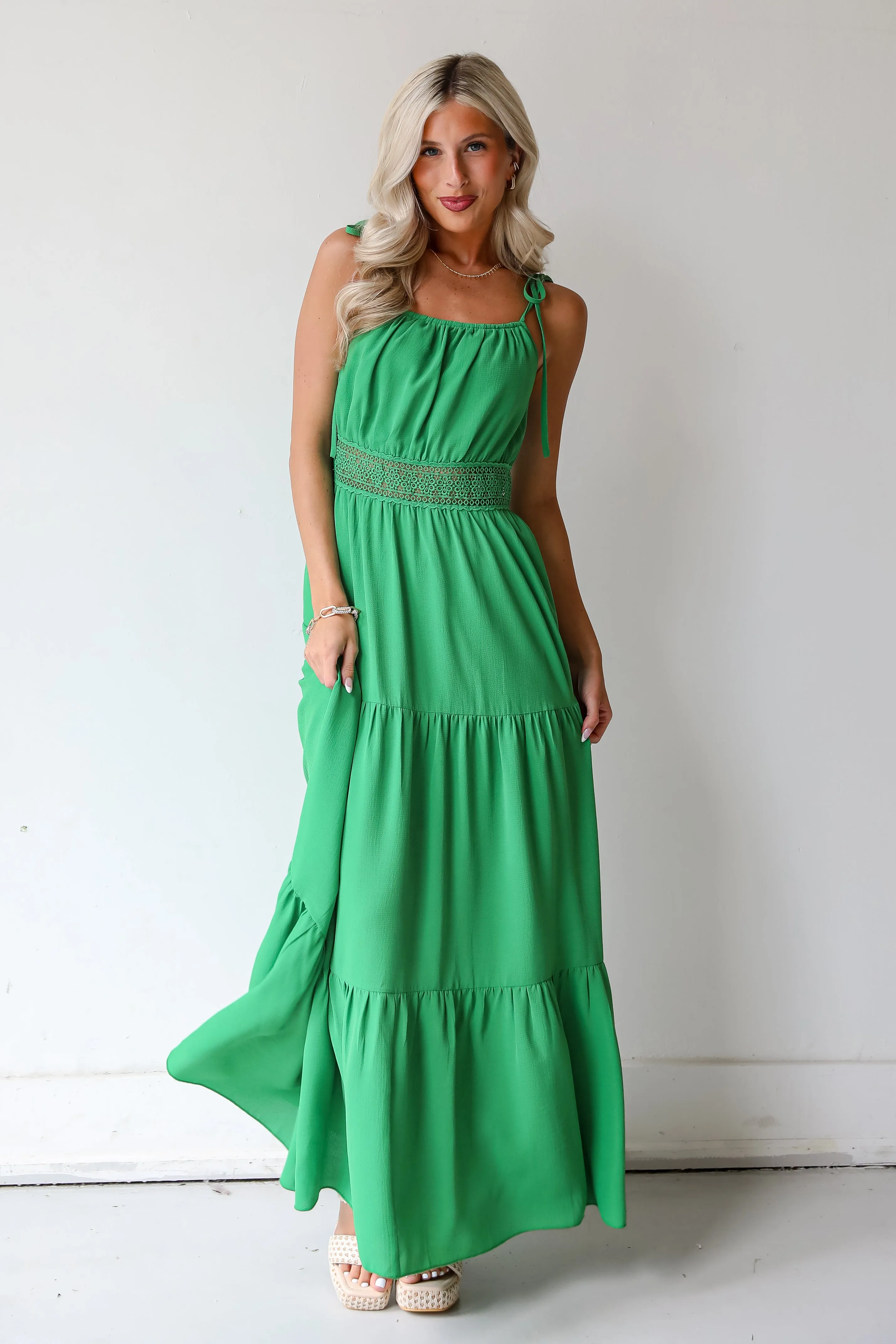 FINAL SALE - Elevated Effect Green Tiered Maxi Dress